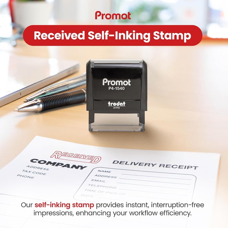 Promot Received Self Inking Rubber Stamp - Refillable Received Stamper - Business, Bookkeeping, Ordering, Accounting, Work, Office Stamps - Red Ink - Image 2